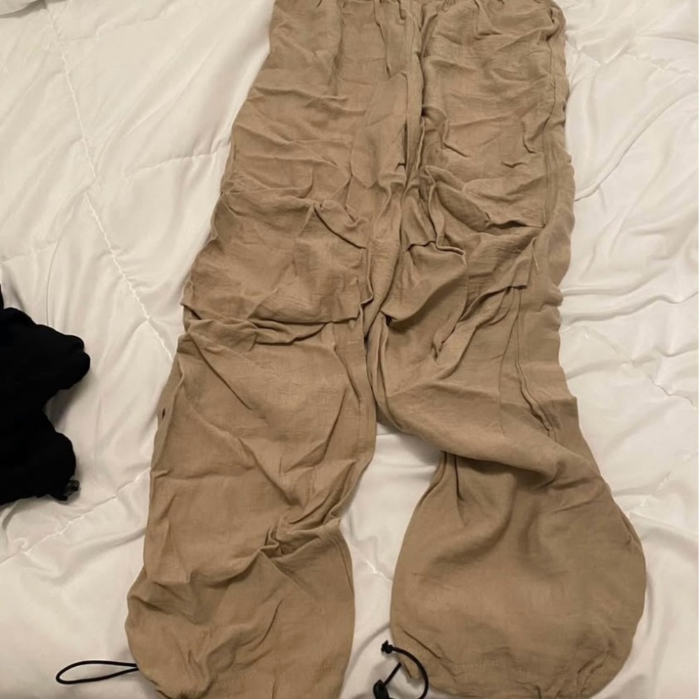 Tan Drawstring Parachute Pants